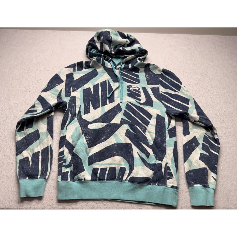 Nike Sportswear Mens All Over Print Graphic Hoodie Teal Blue Small RN56323